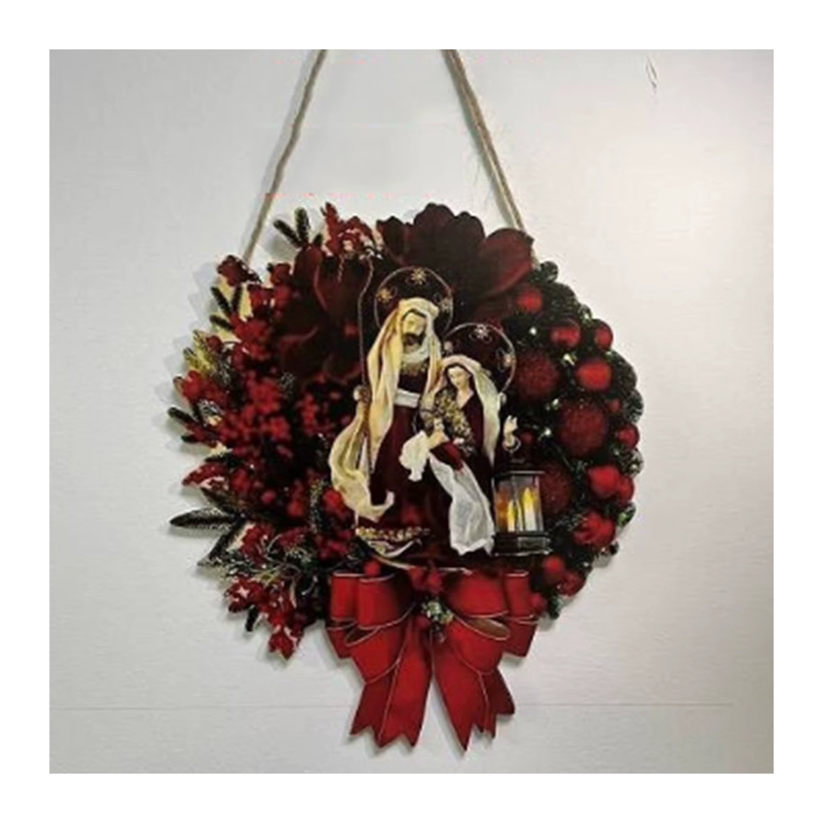 Weihnachts-Türschild als Kranz mit Heiliger Jesus-Aufdruck und Beerencluster für den Innen- und Außenbereich - Bild 5