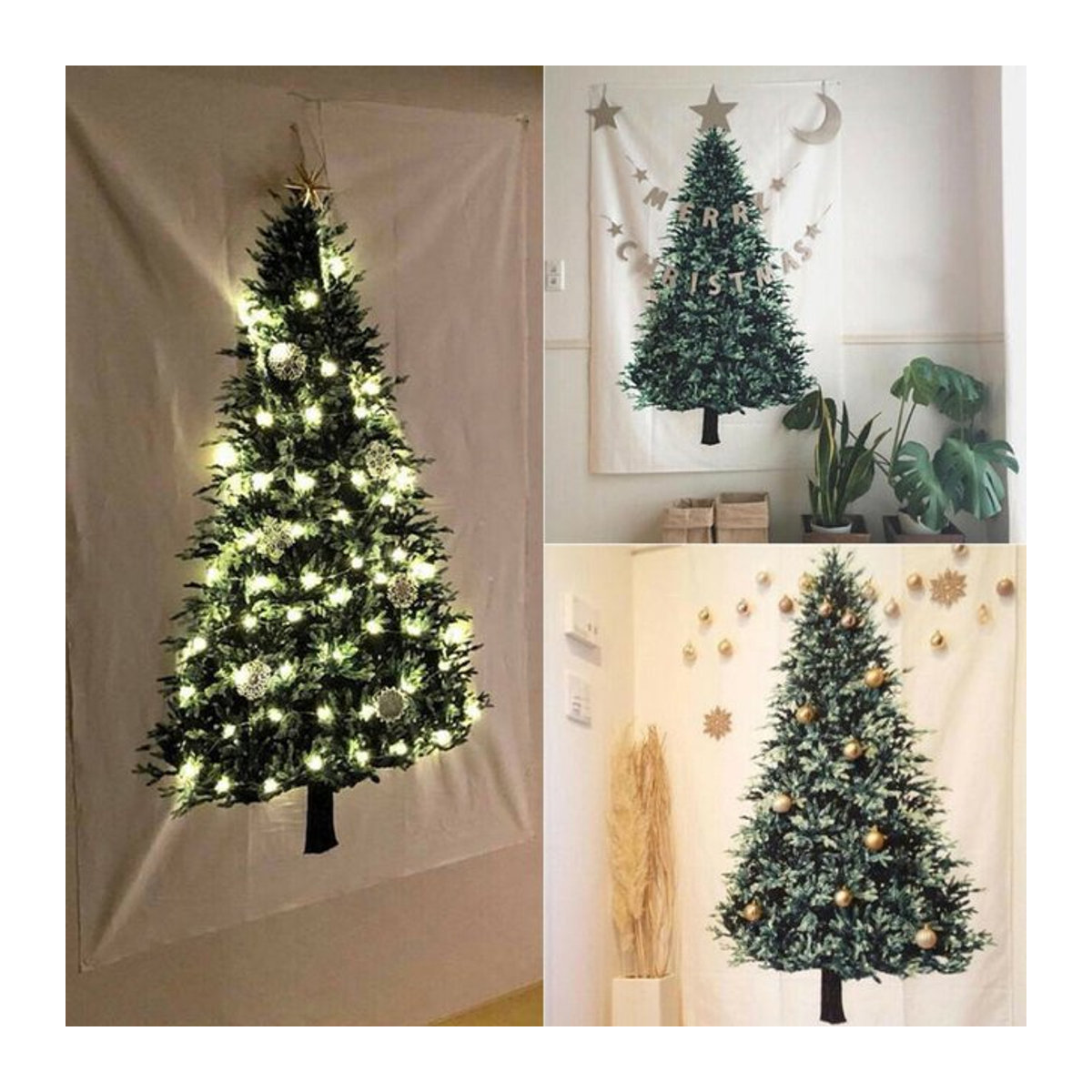 Weihnachts-Wandtapisserie mit Kiefer und Sternen-Lichtern als Stoff-Wanddekoration für dein Zuhause, Breite: 75 cm, Höhe: 75 cm - Bild 1