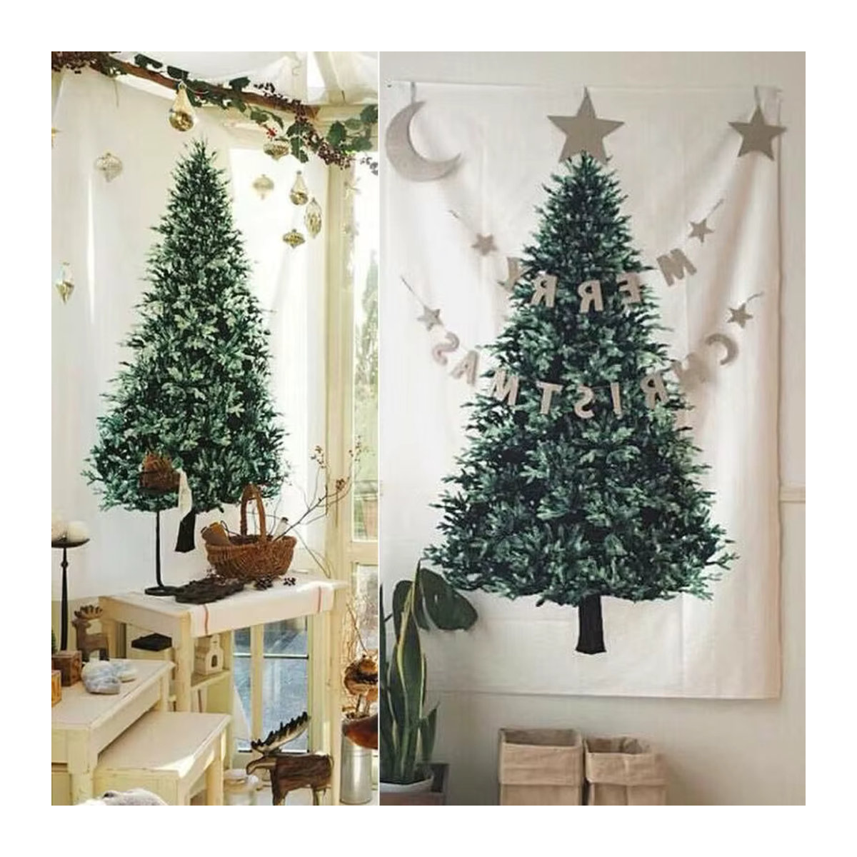 Weihnachts-Wandtapisserie mit Kiefer und Sternen-Lichtern als Stoff-Wanddekoration für dein Zuhause, Breite: 75 cm, Höhe: 75 cm - Bild 2