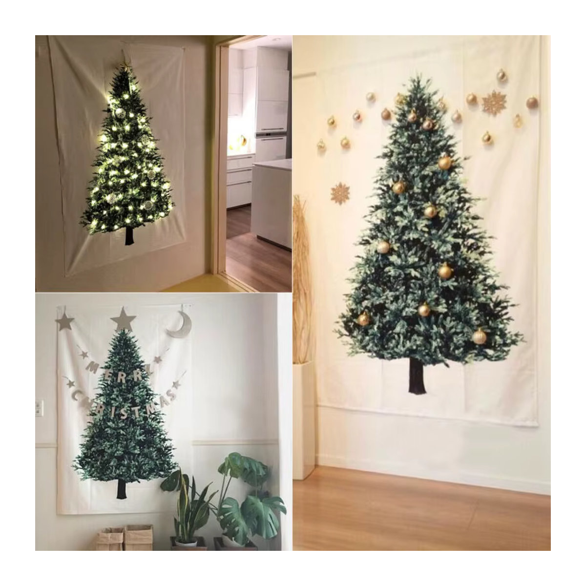 Weihnachts-Wandtapisserie mit Kiefer und Sternen-Lichtern als Stoff-Wanddekoration für dein Zuhause, Breite: 75 cm, Höhe: 75 cm - Bild 3