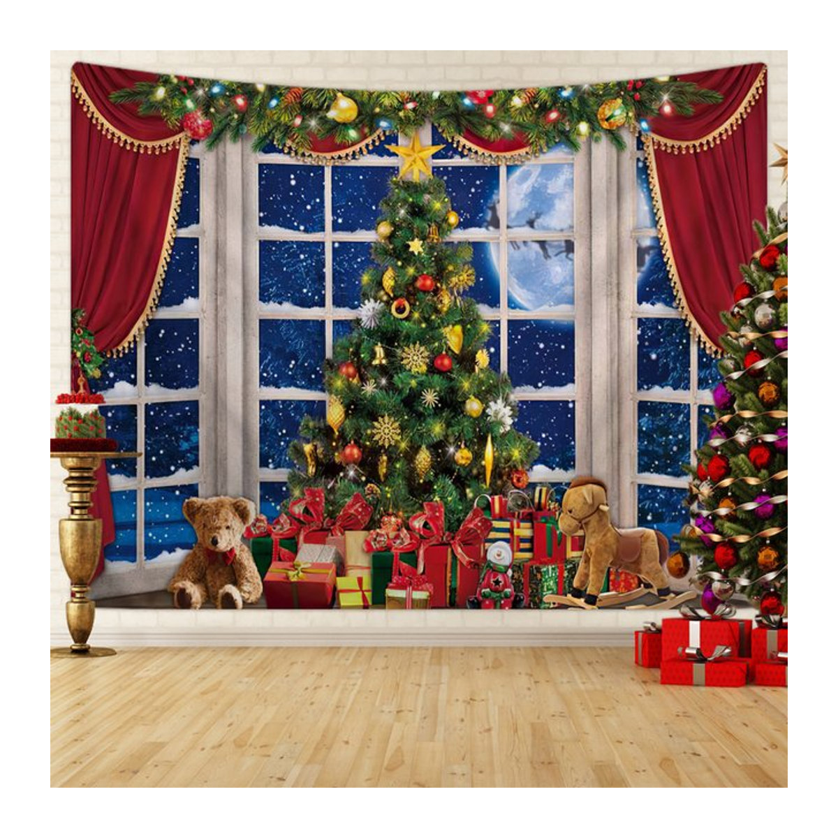 Weihnachts-Wandteppich mit Weihnachtsbaum und Schneeszene als dekorativer Fotografie-Bildschirm - Bild 1