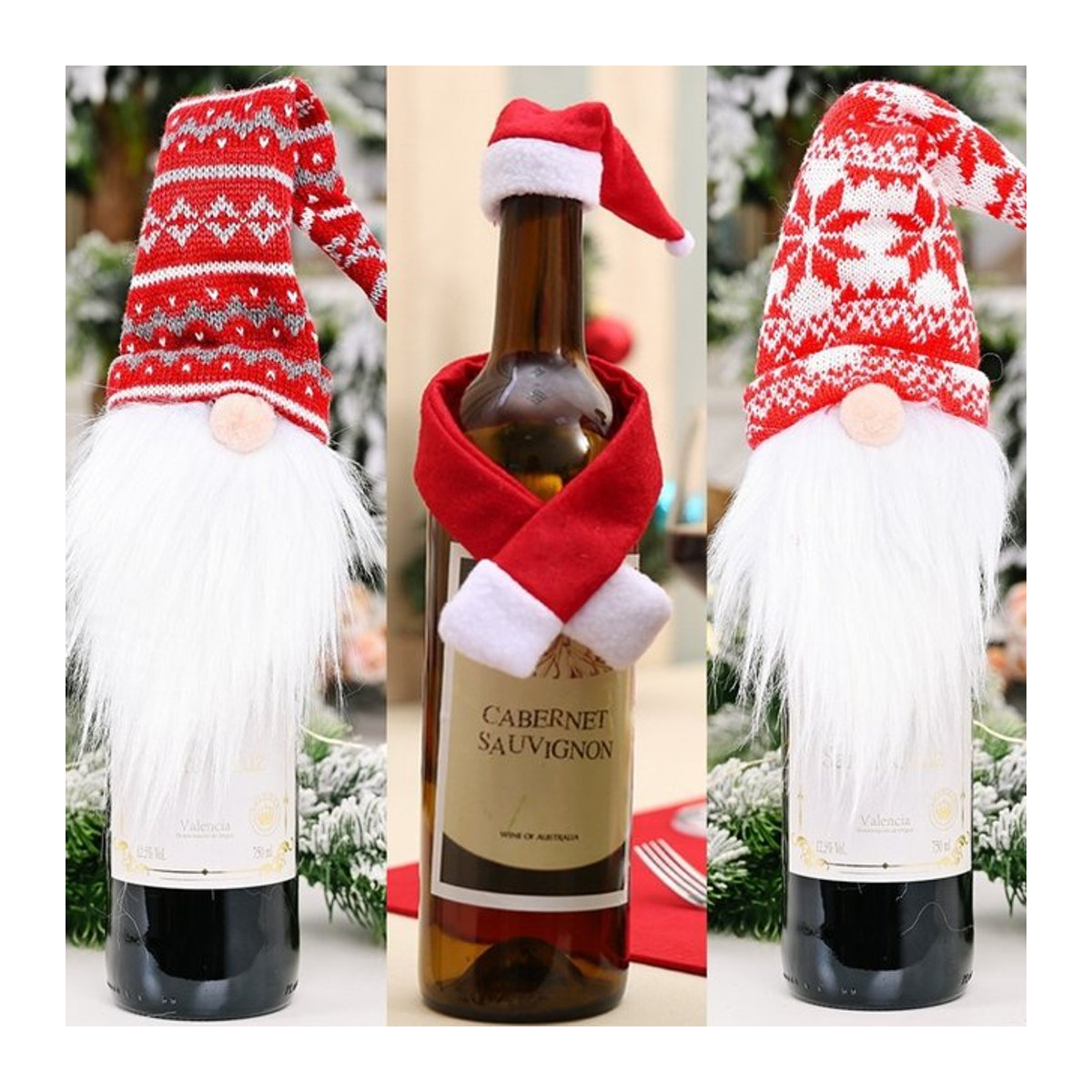 Weihnachts Weinflaschen-Abdeckung Santa Claus in Rot als Tischdekoration und Ornament für Weihnachten und Neujahr - Bild 1