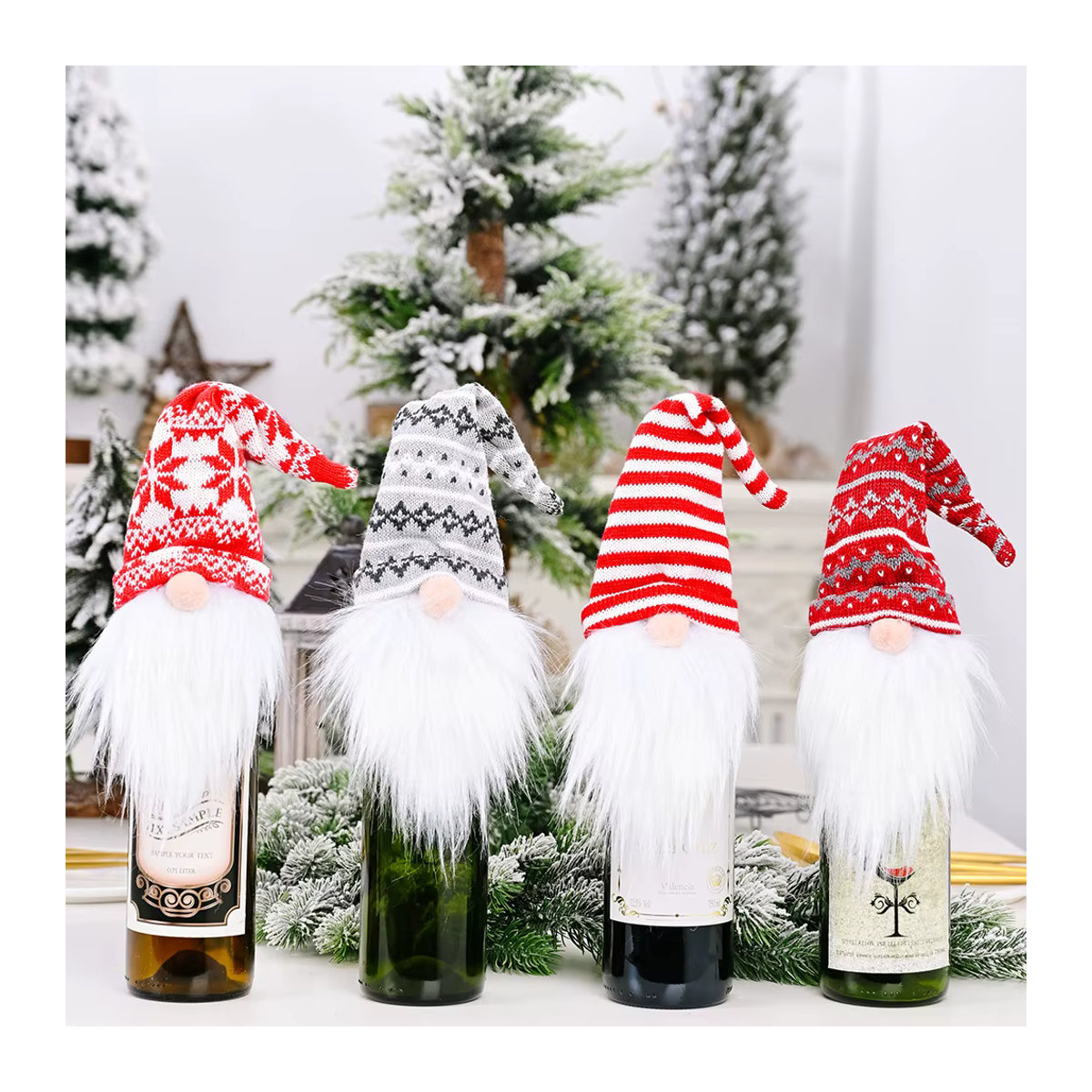 Weihnachts Weinflaschen-Abdeckung Santa Claus in Rot als Tischdekoration und Ornament für Weihnachten und Neujahr - Bild 2