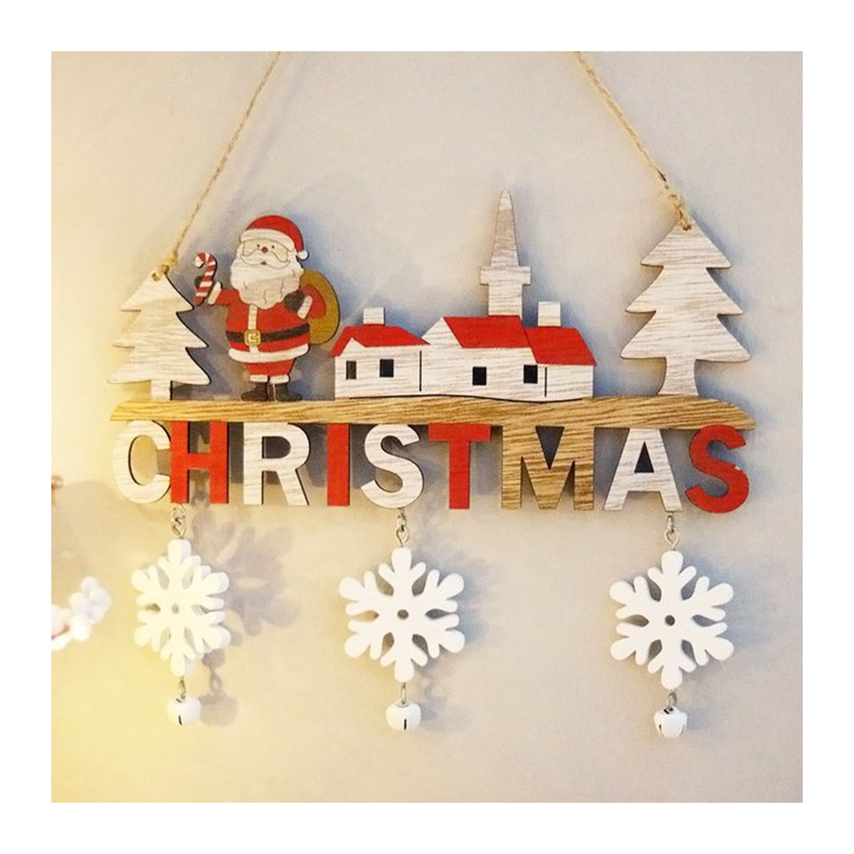 Weihnachtsanhänger aus Holz mit Schneemann und Santa Claus in Multicolor - Bild 1