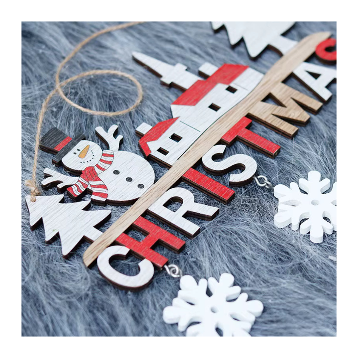 Weihnachtsanhänger aus Holz mit Schneemann und Santa Claus in Multicolor - Bild 2