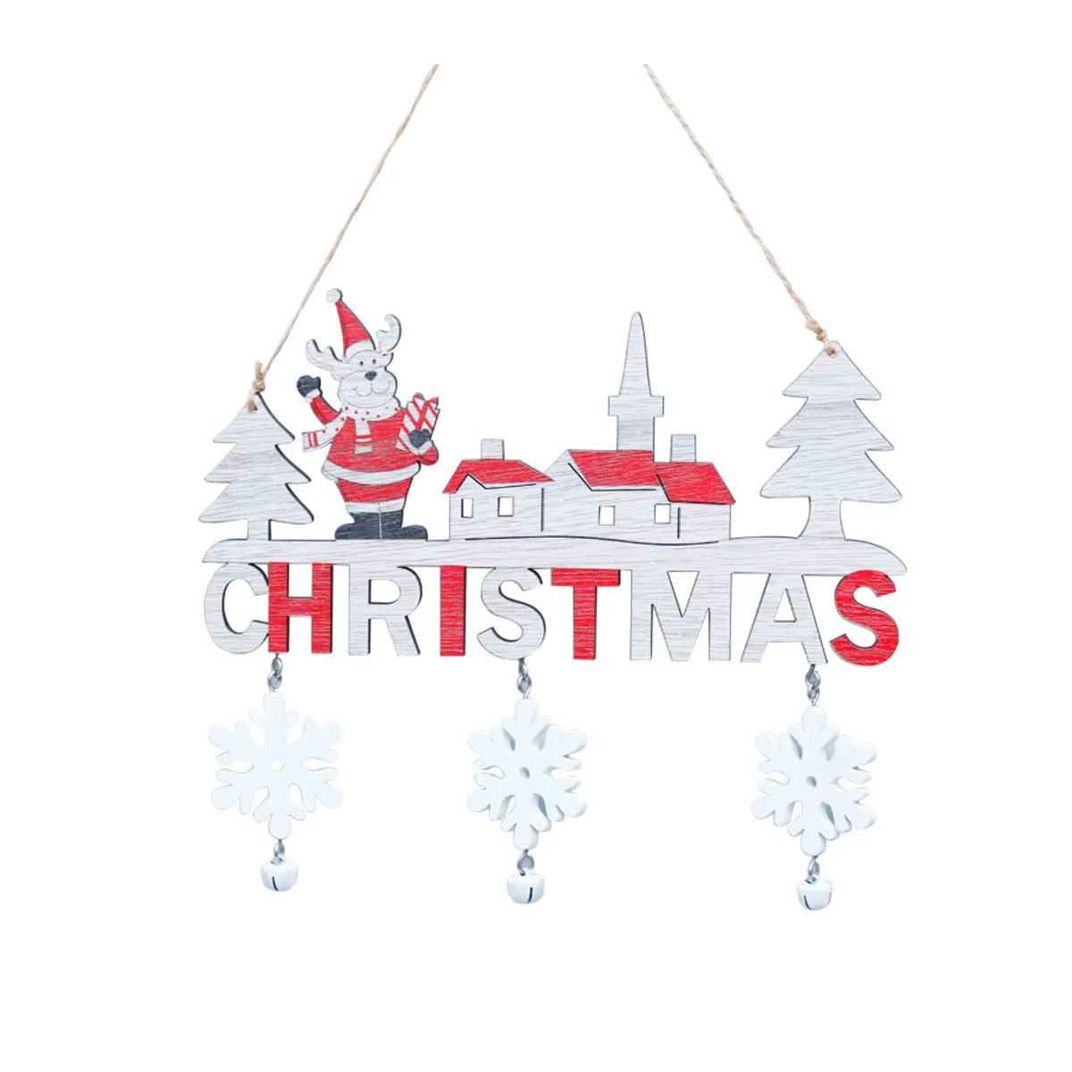 Weihnachtsanhänger aus Holz mit Schneemann und Santa Claus in Multicolor - Bild 3