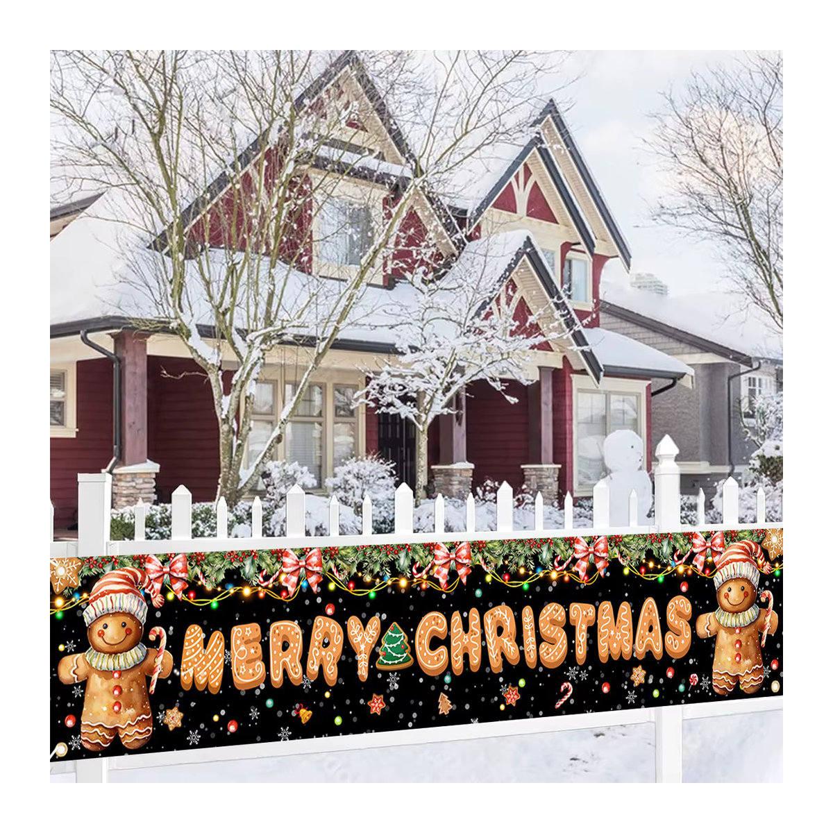 Weihnachtsbanner Frohe Weihnachten in Schwarz und Gold als hängendes Türschild für deine Weihnachtsdekoration und Neujahrsfeier - Bild 2