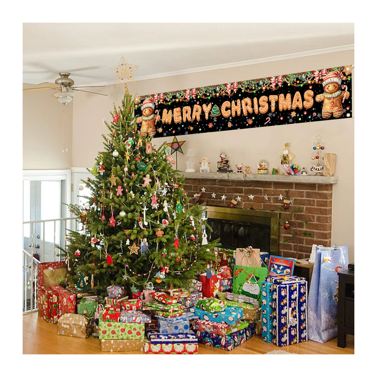 Weihnachtsbanner Frohe Weihnachten in Schwarz und Gold als hängendes Türschild für deine Weihnachtsdekoration und Neujahrsfeier - Bild 3