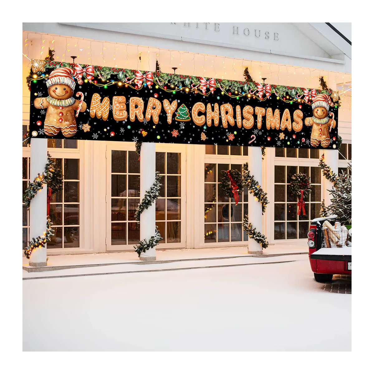 Weihnachtsbanner Frohe Weihnachten in Schwarz und Gold als hängendes Türschild für deine Weihnachtsdekoration und Neujahrsfeier - Bild 5