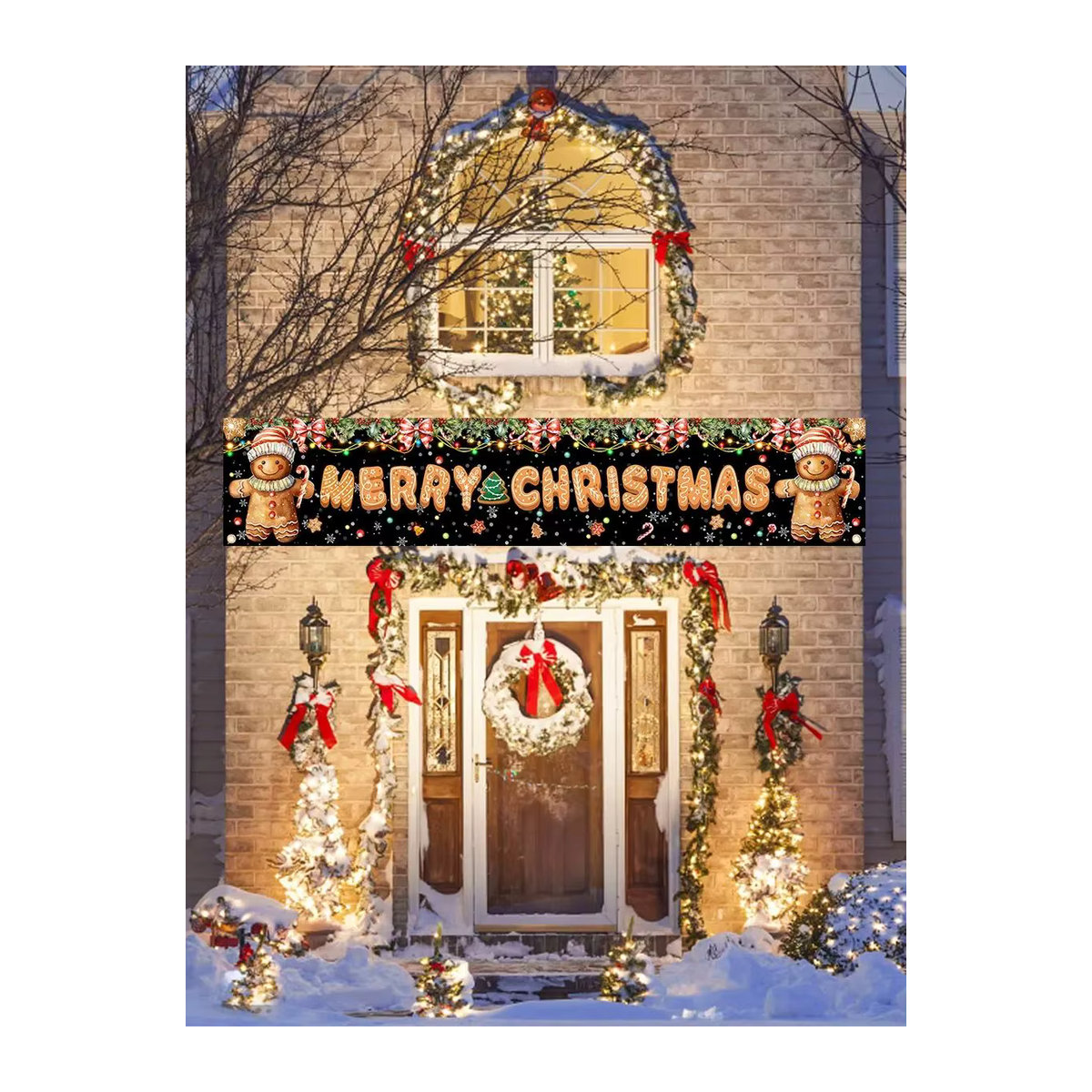 Weihnachtsbanner Frohe Weihnachten in Schwarz und Gold als hängendes Türschild für deine Weihnachtsdekoration und Neujahrsfeier - Bild 6