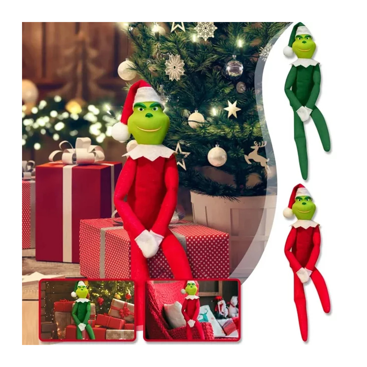 Weihnachtsbaum Anhänger Elf Plüsch Puppe in Grün und Multicolor für Weihnachts- und Neujahrsdekoration - Bild 1