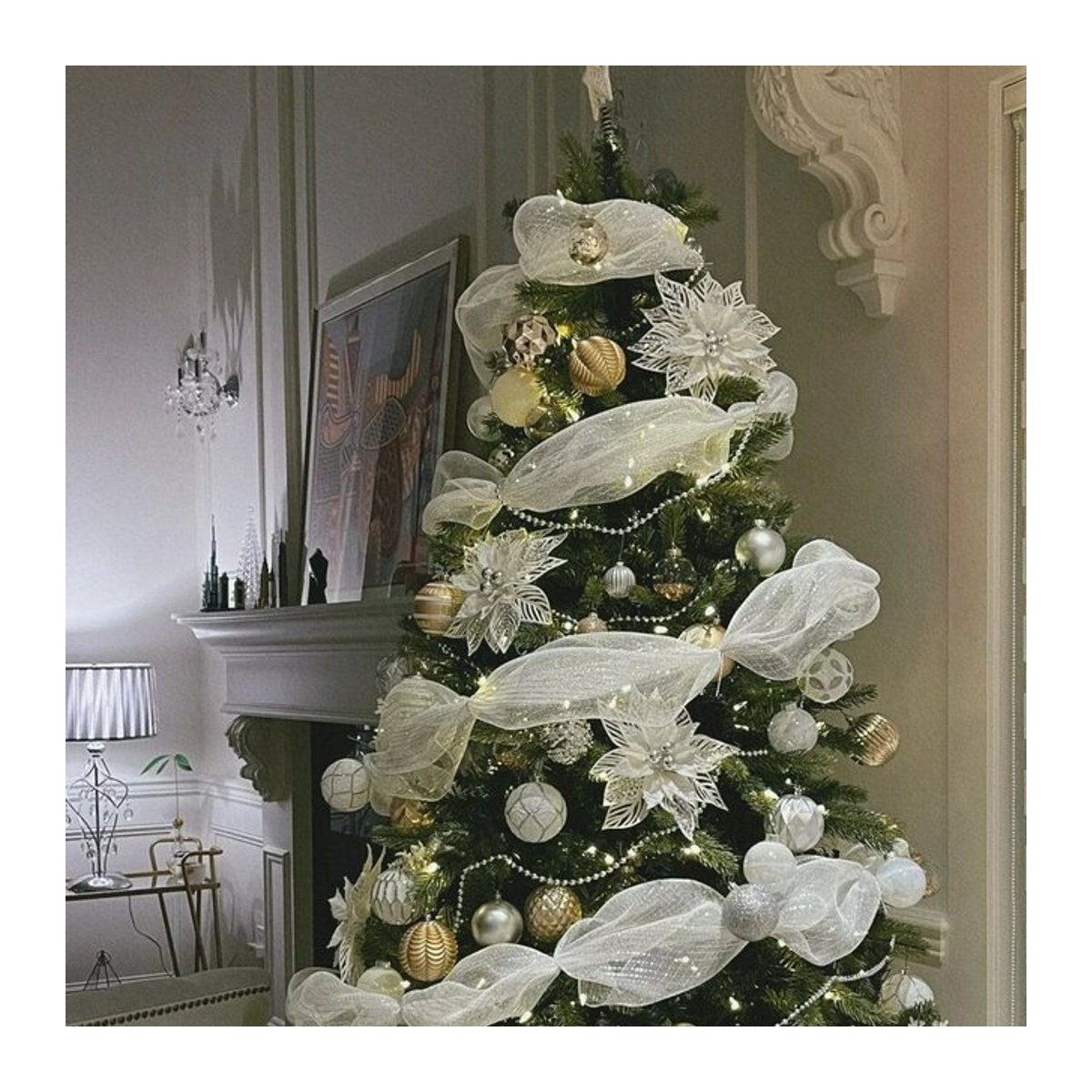 Weihnachtsbaum Dekoration Set mit Netzband, Schleifen und Anhängern für deine DIY Weihnachtsdekoration - Bild 1