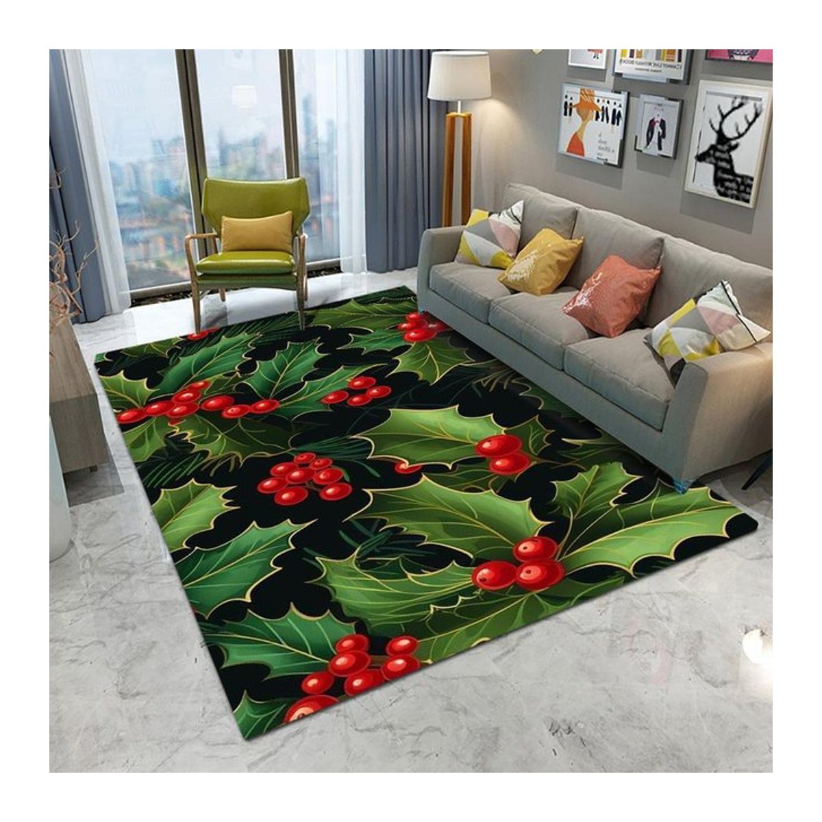 Weihnachtsbaum und Weihnachtsmann Teppich mit Cartoon-Design, rutschfest, B/B: 50 x 80 cm - Bild 1