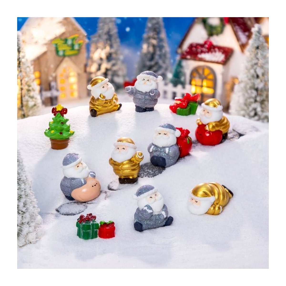 Weihnachtsfiguren aus Harz in Gold und Silber als dekorative Santa Claus Statuen für deine Tischdekoration - Bild 1