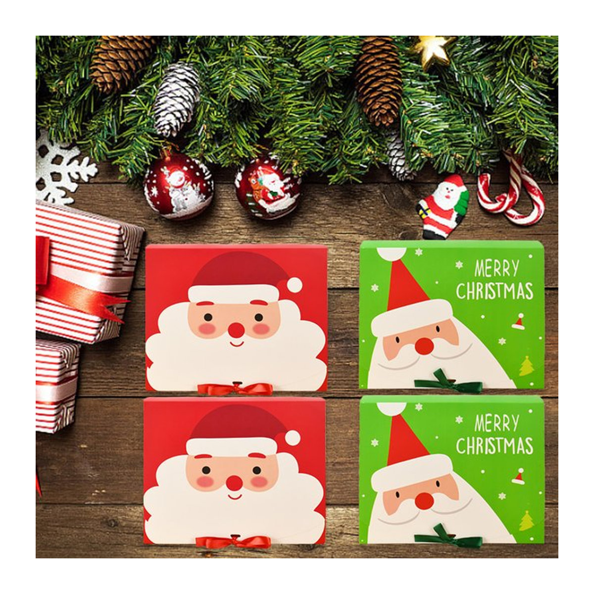 Weihnachtsgeschenkboxen aus Papier mit Santa Claus Motiv und Band für Kinder - Bild 1