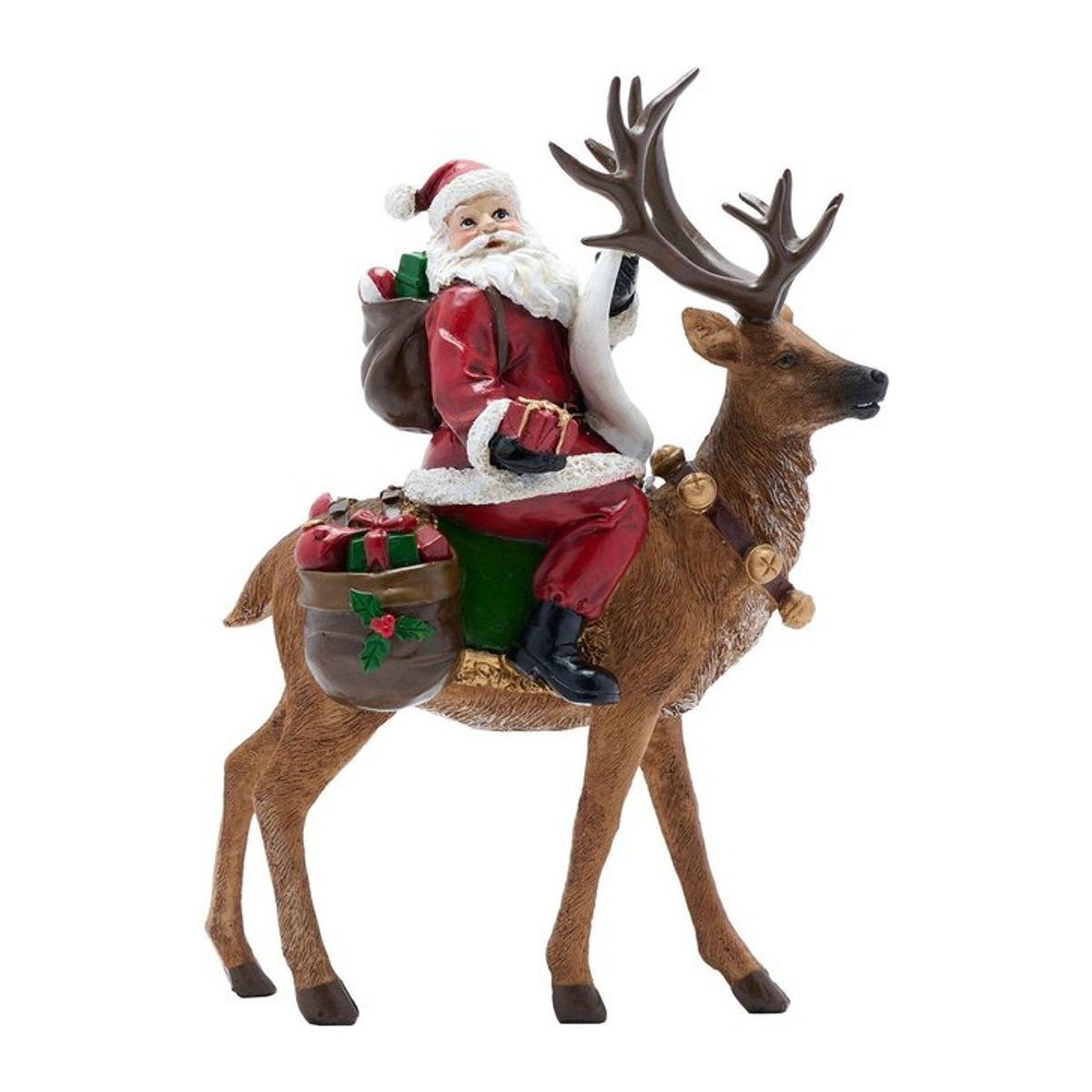 Weihnachtsmann auf Rentier Figur in Rot aus Harz für deine Weihnachtsdekoration - Bild 1
