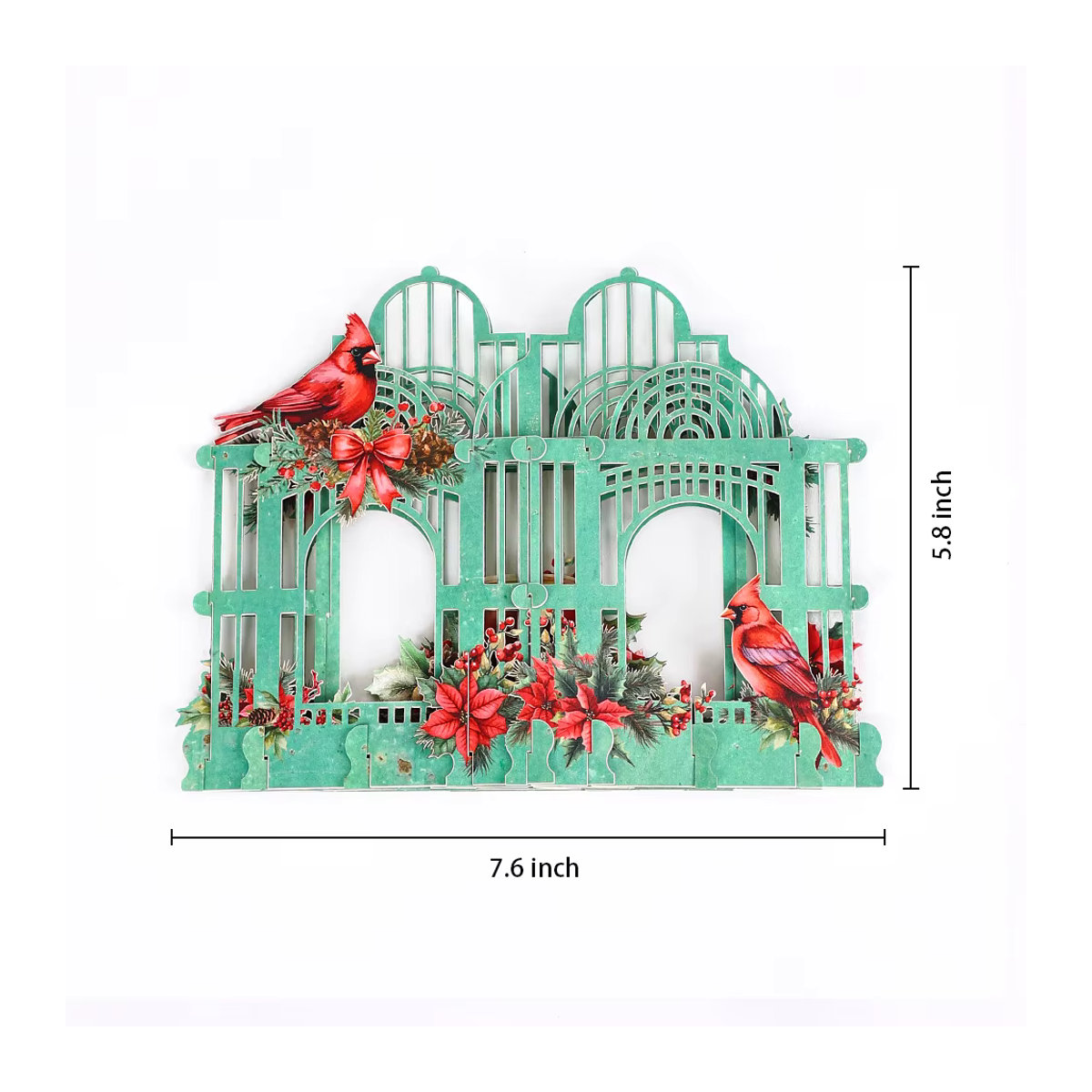 Weihnachtsstern 3D Box Mosailles mit Cardinalis Vogel in Grün, Vintage Papier-Dekoration mit Sternen und floralen Elementen - Bild 6