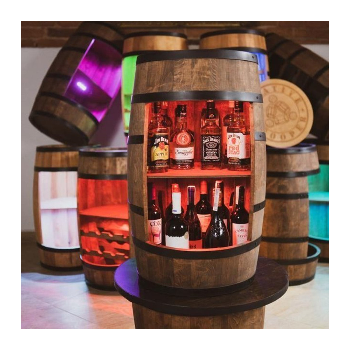 Weinregal Creative Cooper aus Holz und Stahl mit LED-Beleuchtung, Wengé, Breite: 80 cm - Bild 1