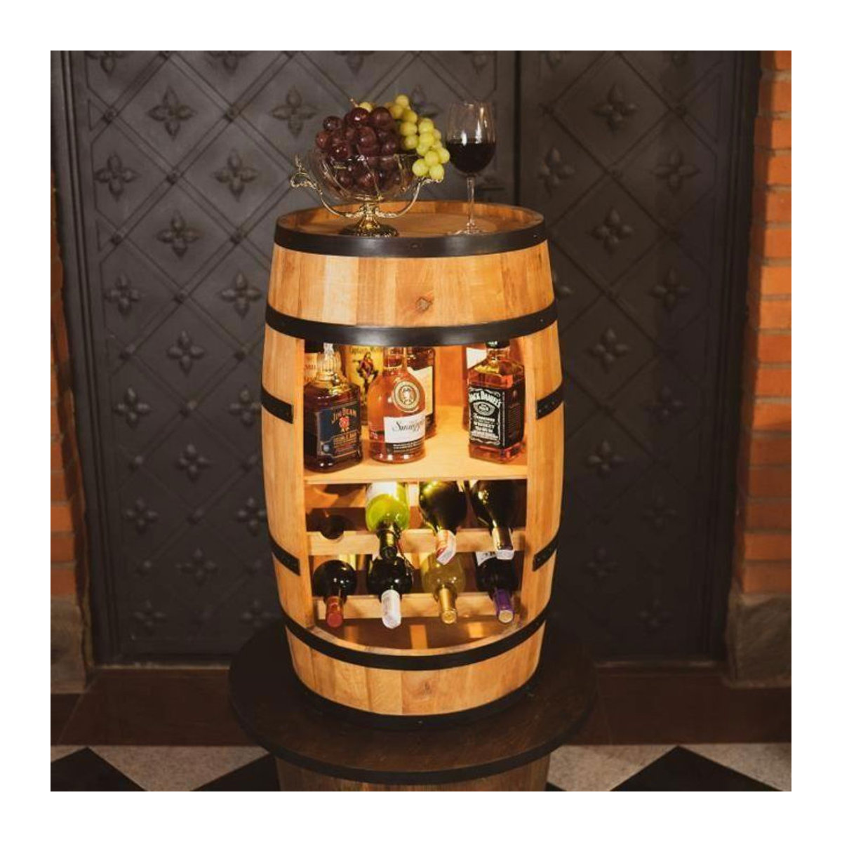 Weinregal Creative Cooper aus Holzfass mit LED-Beleuchtung für 30 Flaschen in Eiche braun - Bild 1