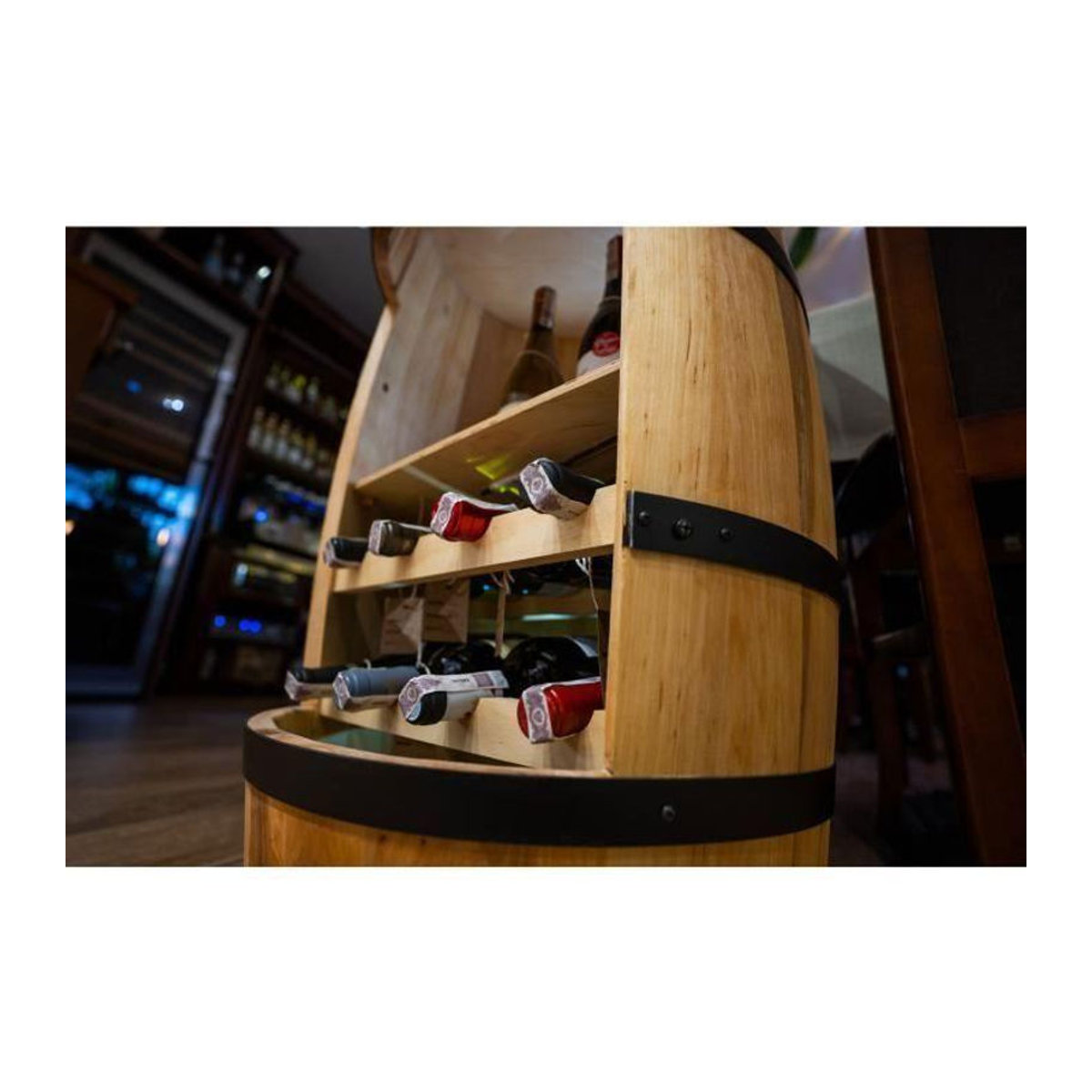 Weinregal Creative Cooper aus Holzfass mit LED-Beleuchtung für 30 Flaschen in Eiche braun - Bild 2