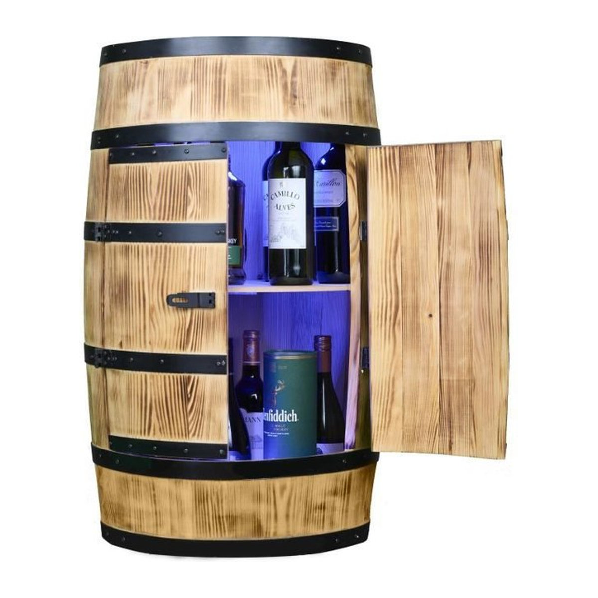 Weinregal Kreatives Cooper aus gebranntem Kiefernholz mit Türen, LED und Fernbedienung, B/T/H: 80 x 50 x 50 cm - Bild 1