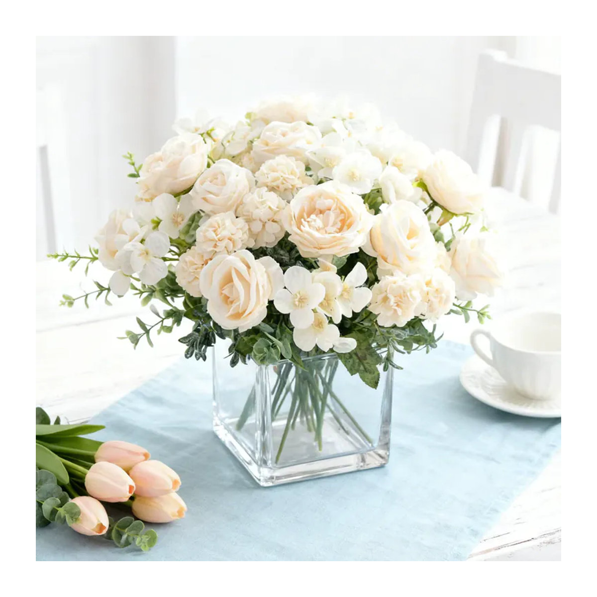Weiße künstliche Rosen als Einzelstiel für deine Hochzeitsdekoration und Heimdekoration - Bild 1