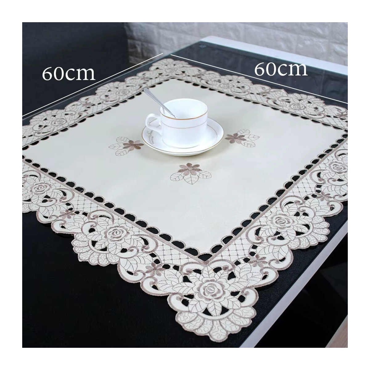 Weiße Tischdecke aus Satin mit europäischer Spitzenstickerei und Blumenmuster - Bild 4