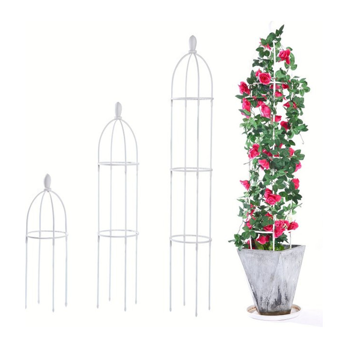 Weißer Garten-Obelisk als Turm-Pflanzenstütze für Kletterpflanzen und Blumen, Höhe: 109,2 cm oder 143 cm - Bild 1