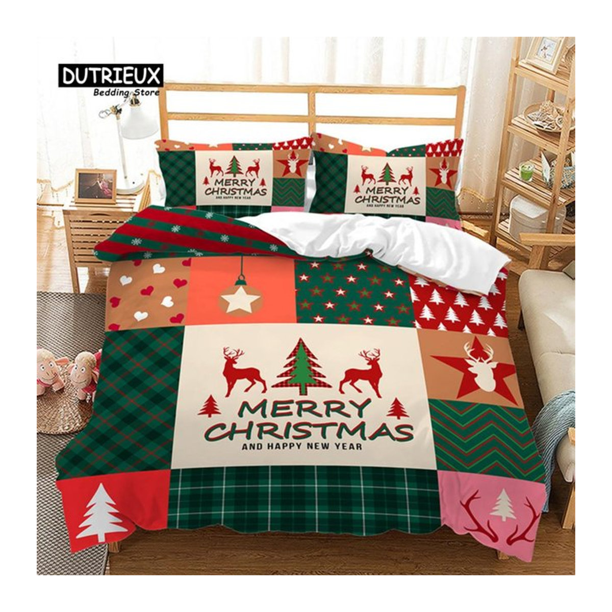 Weißes Frohe Weihnachten Bettwäscheset aus Mikrofaser mit 3D-Druck und Reißverschluss, B/H: 135 x 200 cm - Bild 1