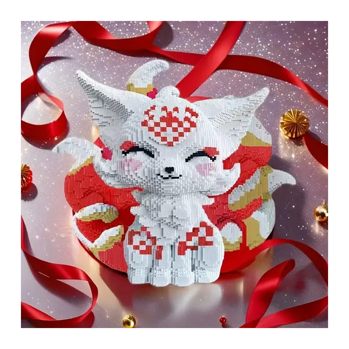 Weiyan 7063-teiliges 3D-Puzzle Nine-Tailed Fox DIY-Modellbausatz aus Kunststoff in Gold, Rot und Weiß - Bild 1