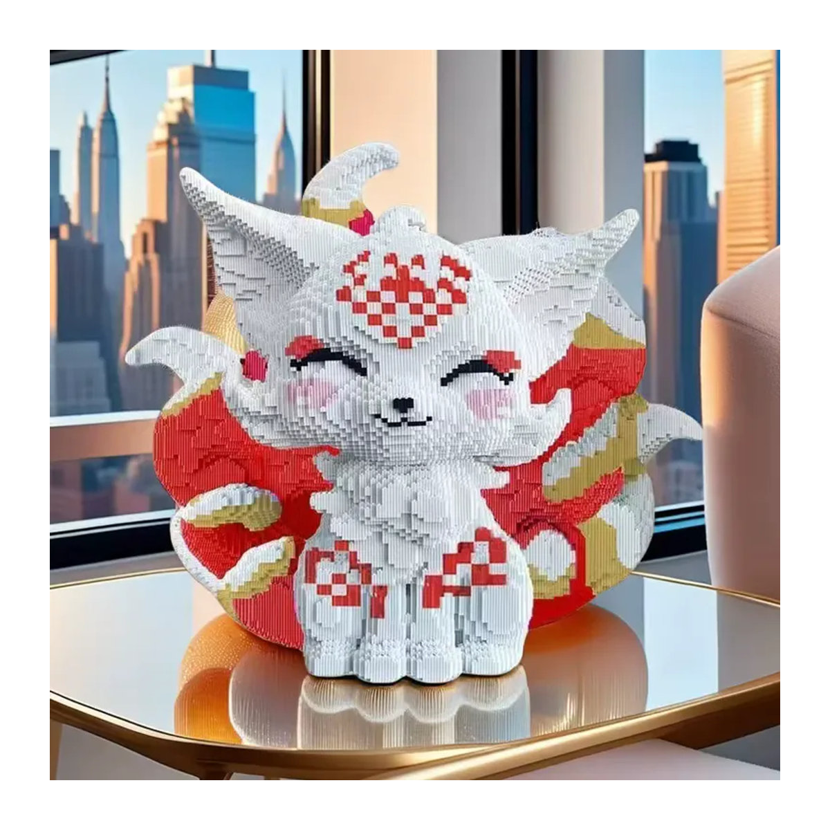Weiyan 7063-teiliges 3D-Puzzle Nine-Tailed Fox DIY-Modellbausatz aus Kunststoff in Gold, Rot und Weiß - Bild 3