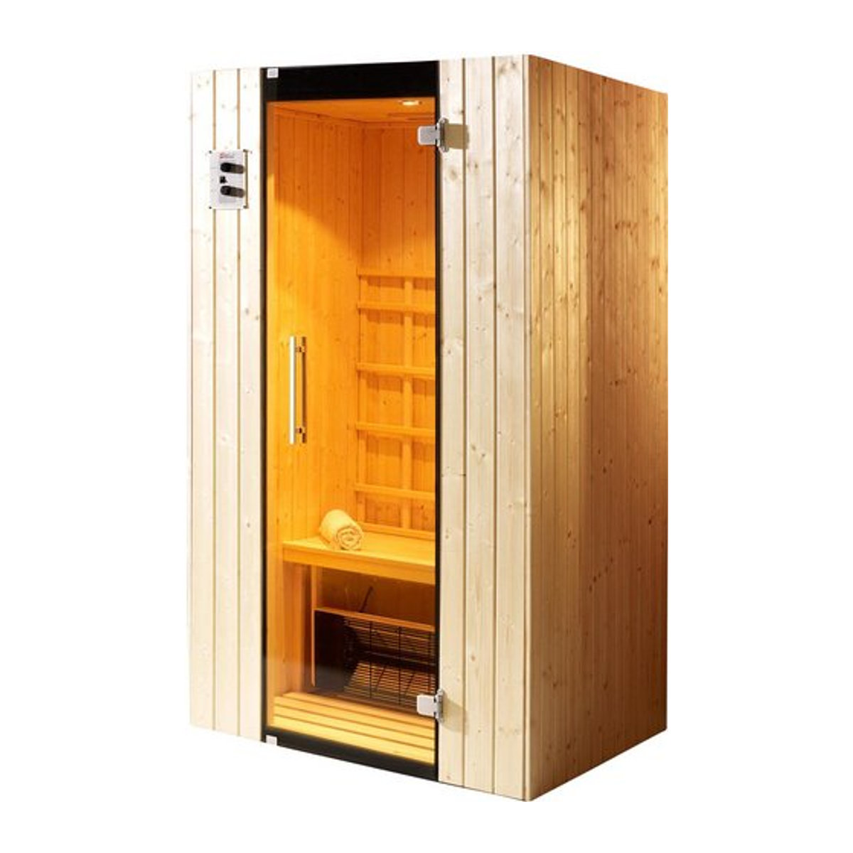 WEKA Infrarotkabine Tanilla 1 für 1 Person mit Fronteinstieg in Beige und Grau aus Holz und Glas - Bild 1