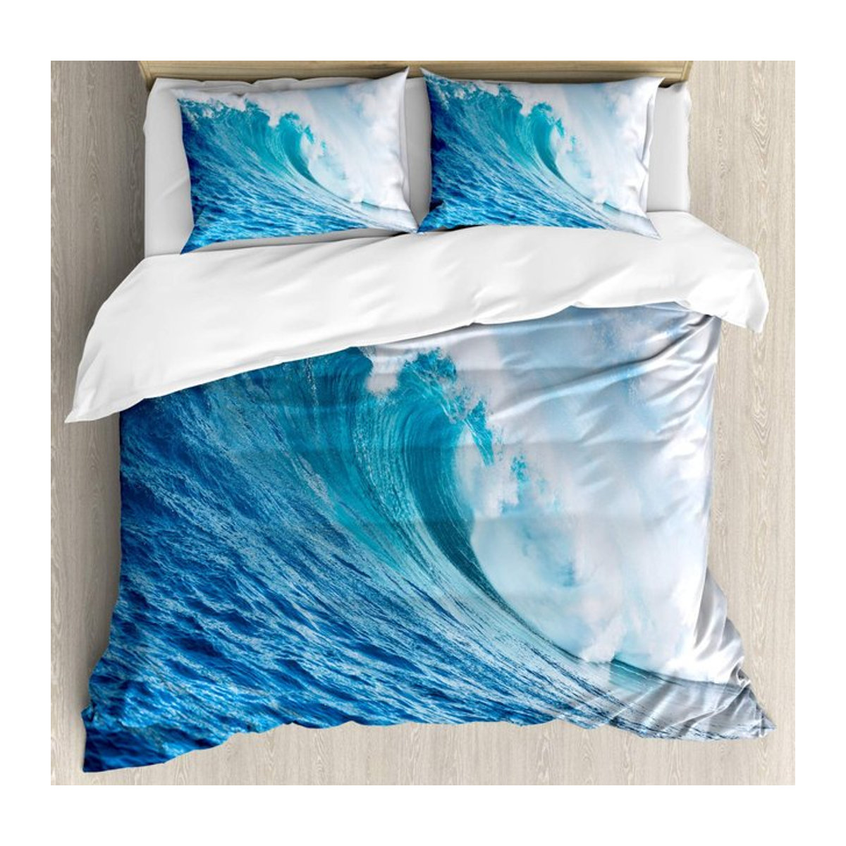 Wellen Bettwäsche Set 3D Design Blau Ozean Gischt Weiche Bettbezug und Deckenhülle für Kinder und Jugendliche B/H: 135 x 200 cm - Bild 1