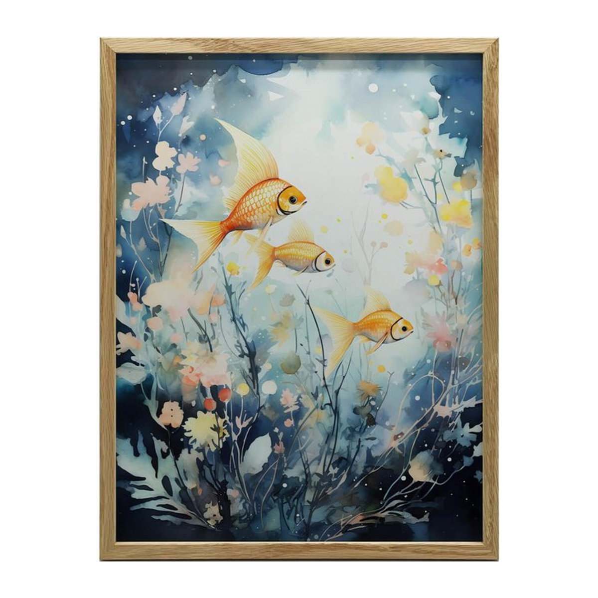 Welt der Unterwasserwelt Wandbild von iKable in Blau, Holzrahmen Dunkelbraun, B: 30 cm, H: 40 cm - Bild 1
