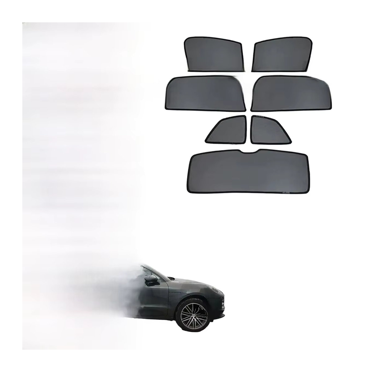 Wenlo Magnetischer Sonnenschutz für Porsche Macan 2014-2023, Schwarzer Textil-Sonnenschutz für Frontscheibe und hintere Seitenfenster - Bild 6