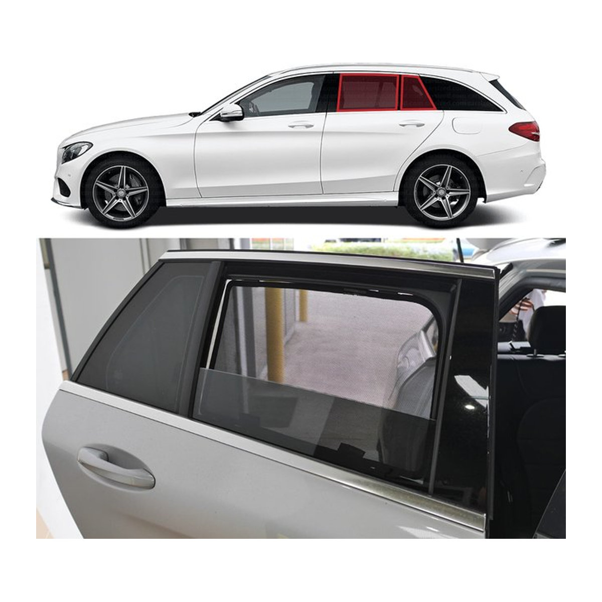 Wenlo Sonnenschutz Set für Mercedes Benz C Klasse W205 S205 Avant Wagon 2012-2016, Textil, Schwarz - Bild 1