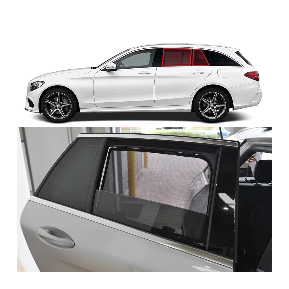 Wenlo Sonnenschutz Set für Mercedes Benz C Klasse W205 S205 Avant Wagon 2012-2016, Textil, Schwarz - Bild 5