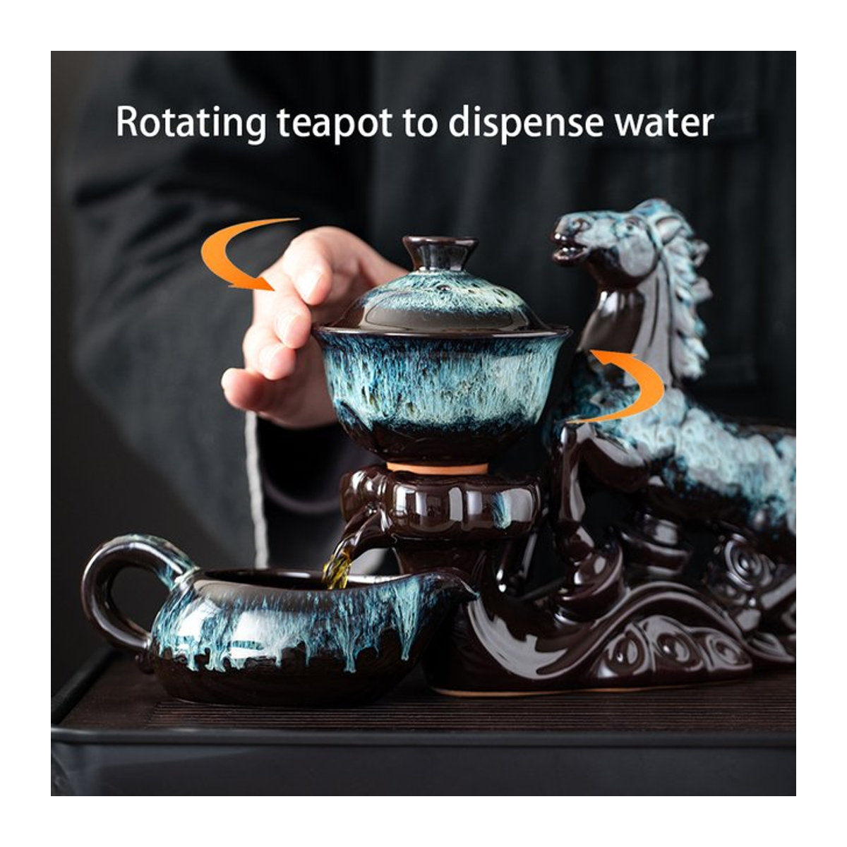 WENZHE Kung-Fu Tee-Service aus Keramik mit magnetisch rotierender Wasserführung und halbautomatischer Pferde-Teekanne in Mehrfarbig - Bild 1
