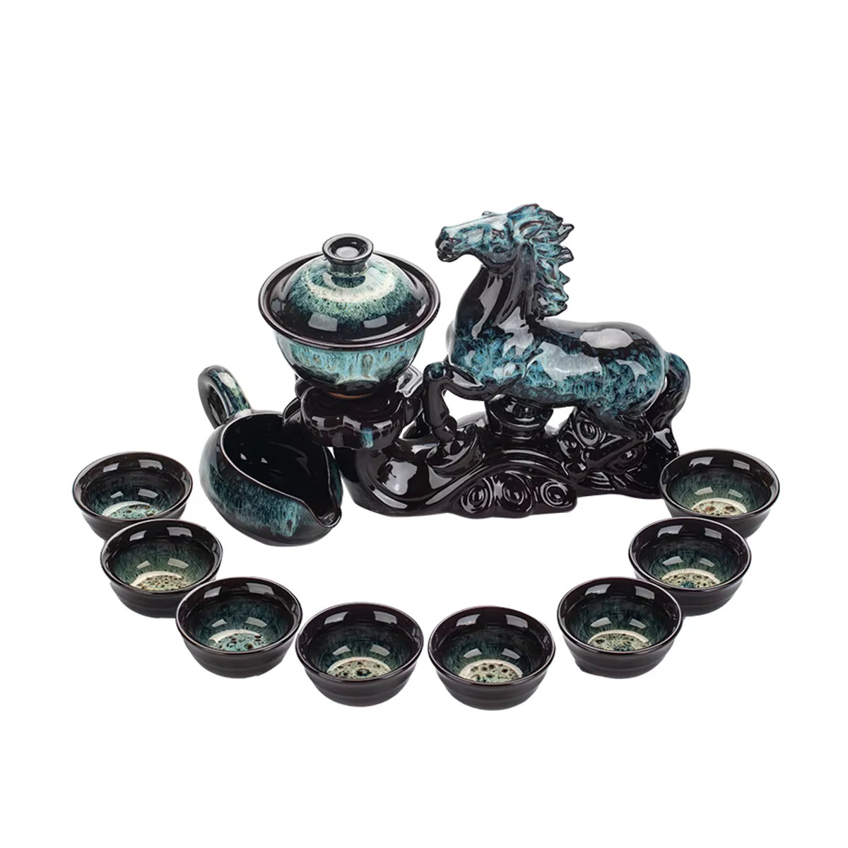 WENZHE Kung-Fu Tee-Service aus Keramik mit magnetisch rotierender Wasserführung und halbautomatischer Pferde-Teekanne in Mehrfarbig - Bild 3