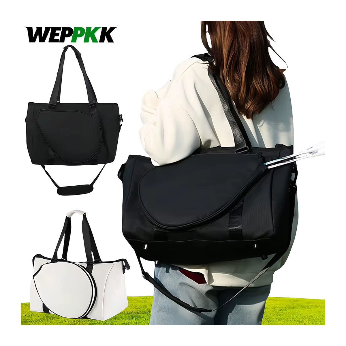 WEPPKK Tennis-Einkaufstasche mit Trocken- und Nassfach in Weiß für Pickleball, Badminton und Tennisschläger - Bild 5