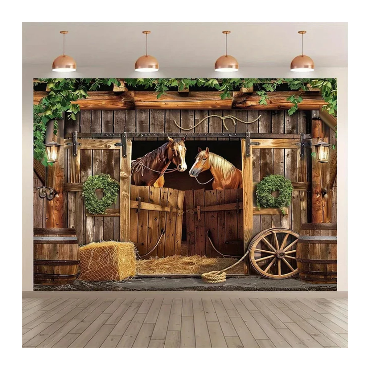 West Texas Cowboy Pferd und Scheune Party-Hintergrundtuch als Foto-Requisite, mehrfarbig, Breite: 150 cm, Höhe: 100 cm - Bild 1