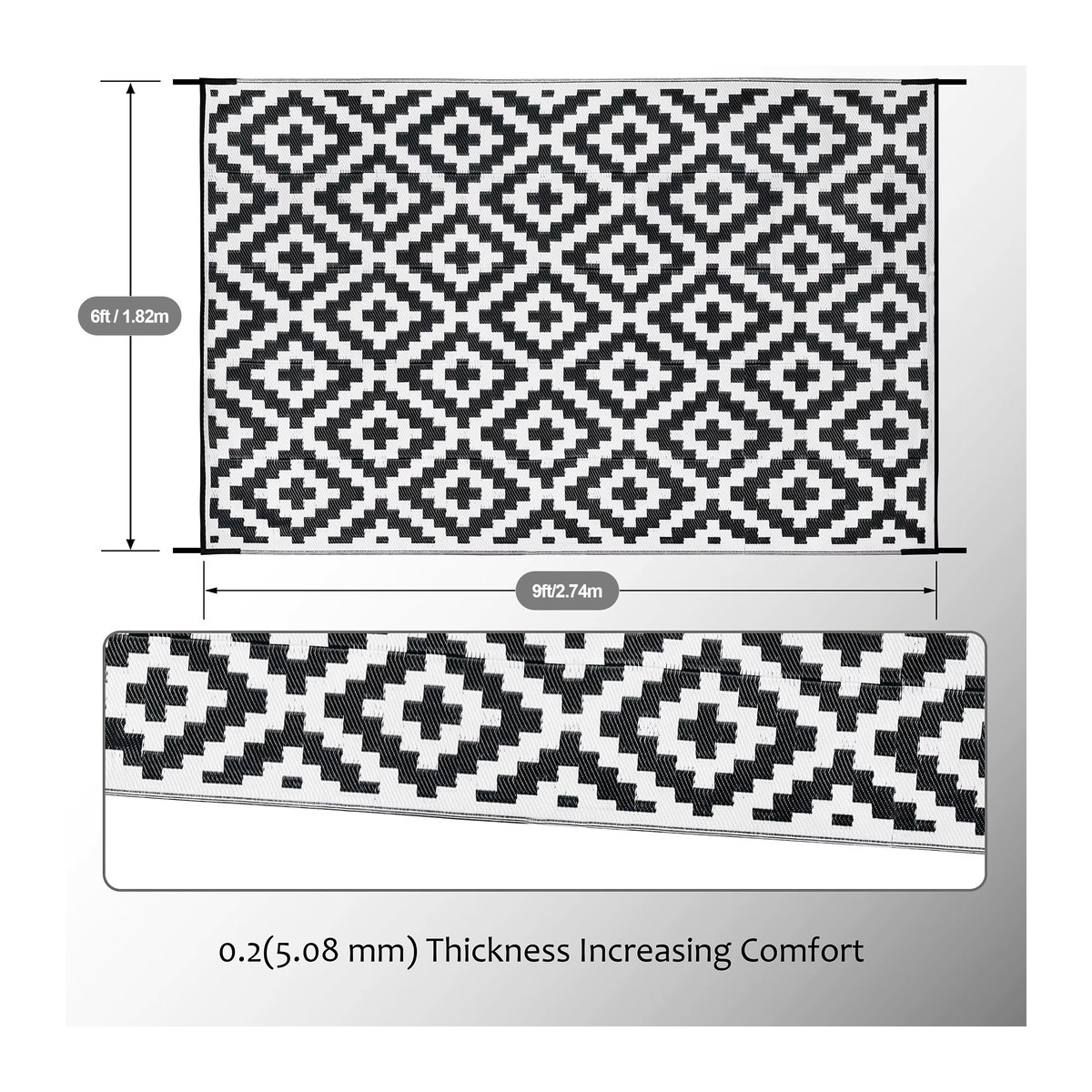 WEST TUNE Campingteppich aus Kunststoff, wasserdichte Picknickmatte in Schwarz/Weiß, geometrisches Design, wendbar und faltbar, B/H: 32 x 32 cm - Bild 3