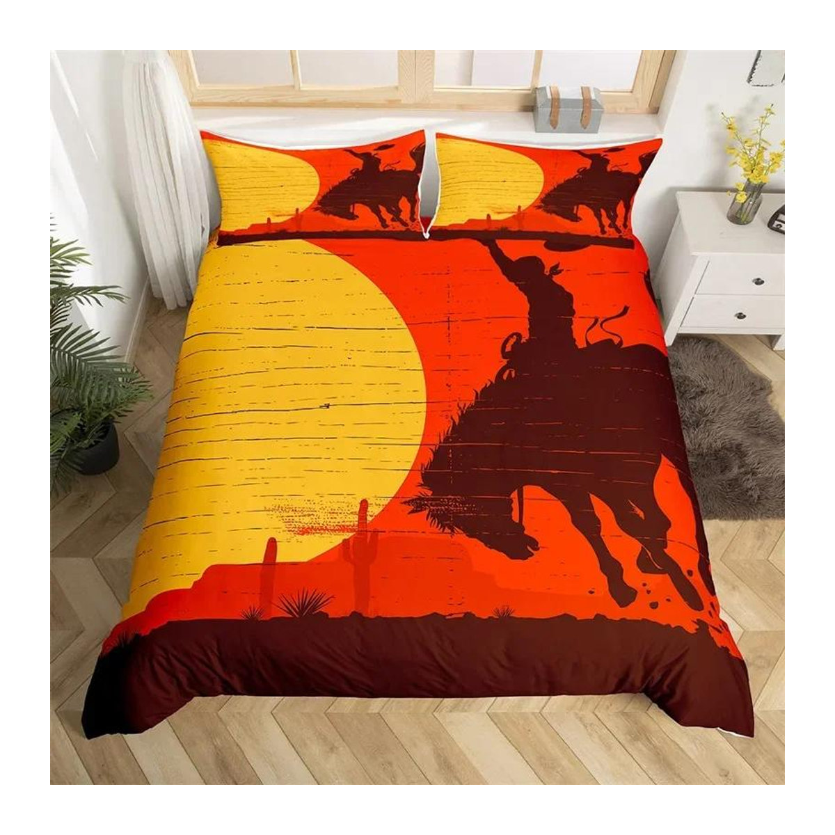 Western Cowboy Bettwäsche Set aus Mikrofaser mit Wild West Thema und Pferdemotiv, 3-teilig, B/H: 135 x 200 cm - Bild 1