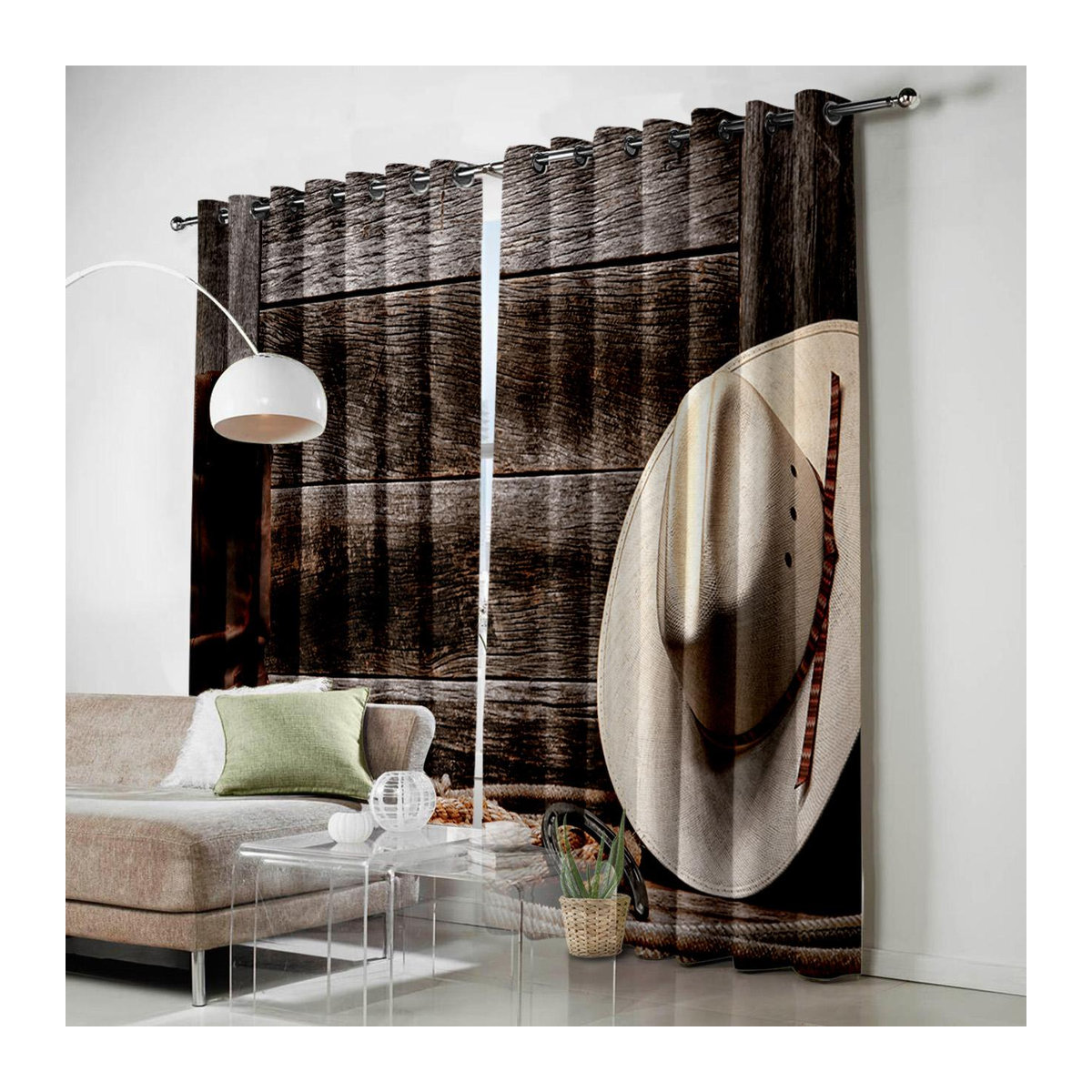 Western Cowboy Stil Vorhangpaneel halbtransparent für Wohnzimmer Küche und Schlafzimmer B: 135 cm, H: 60 cm - Bild 1
