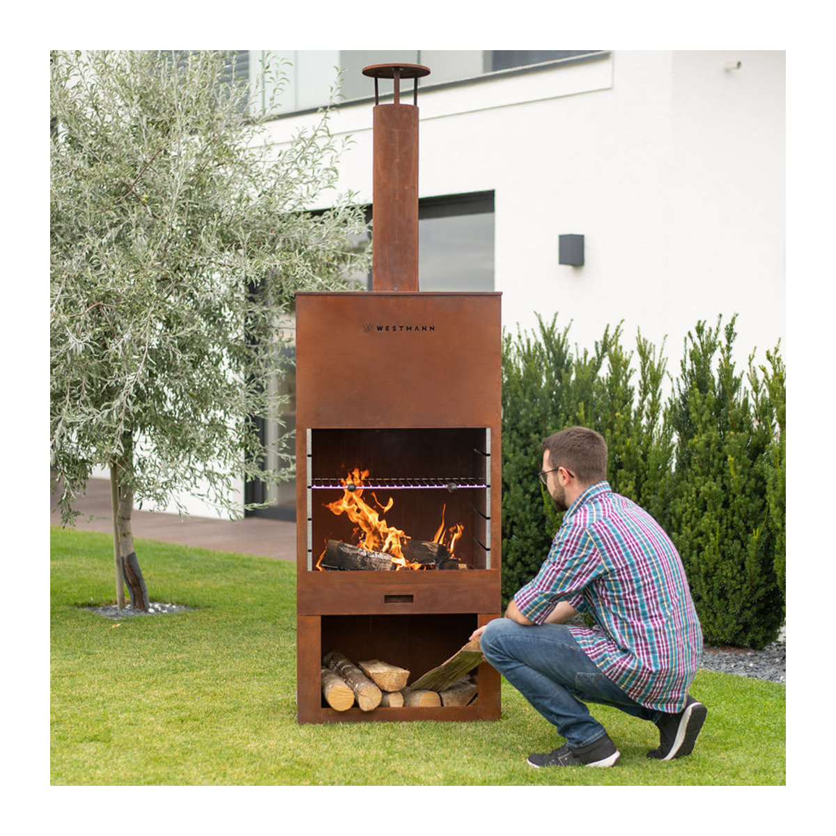 Westmann Grill und Gartenkamin aus Stahl in Braun und Rost Optik, B/H/T: 70 x 229 x 41 cm - Bild 2