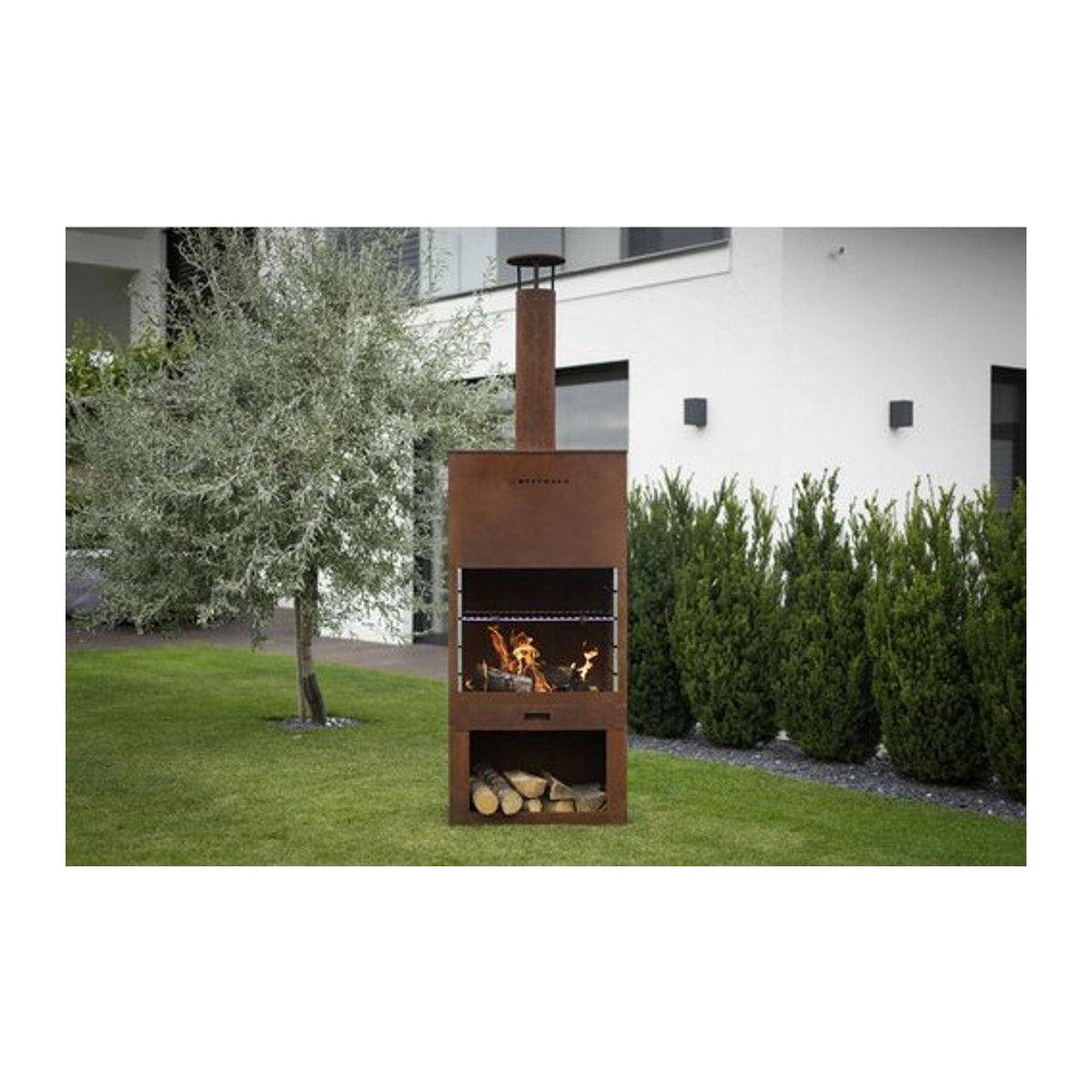 Westmann Grill und Gartenkamin aus Stahl in Braun und Rost Optik, B/H/T: 70 x 229 x 41 cm - Bild 4
