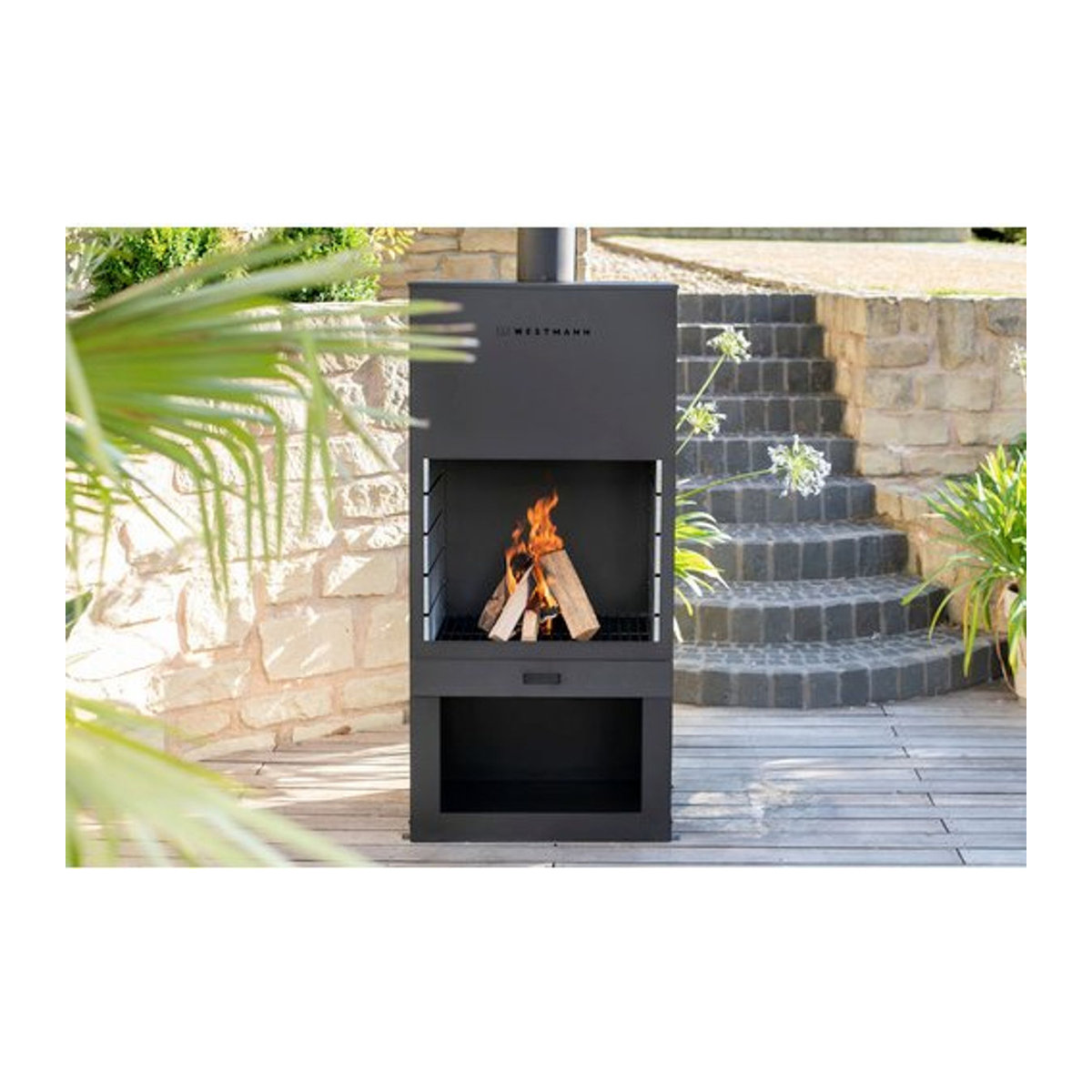 Westmann Grill und Gartenkamin aus Stahl in Schwarz, B/H/T: 70 x 229 x 41 cm - Bild 3