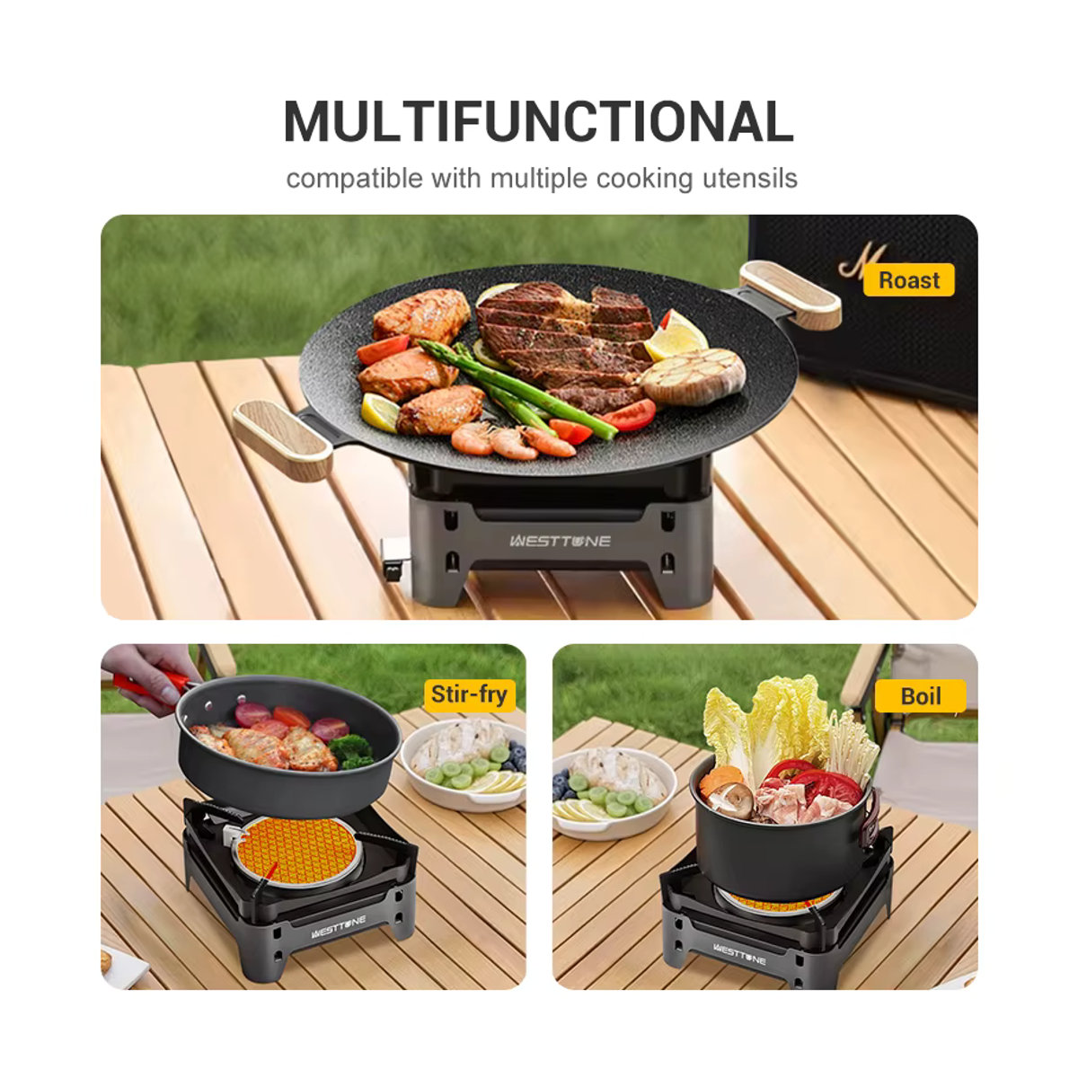WESTTUNE Infrarot-Verbrennungsherd für den Außenbereich, tragbarer Gas-Kochbrenner mit 3600 W und elektronischer Zündung für Camping und Picknick - Bild 5