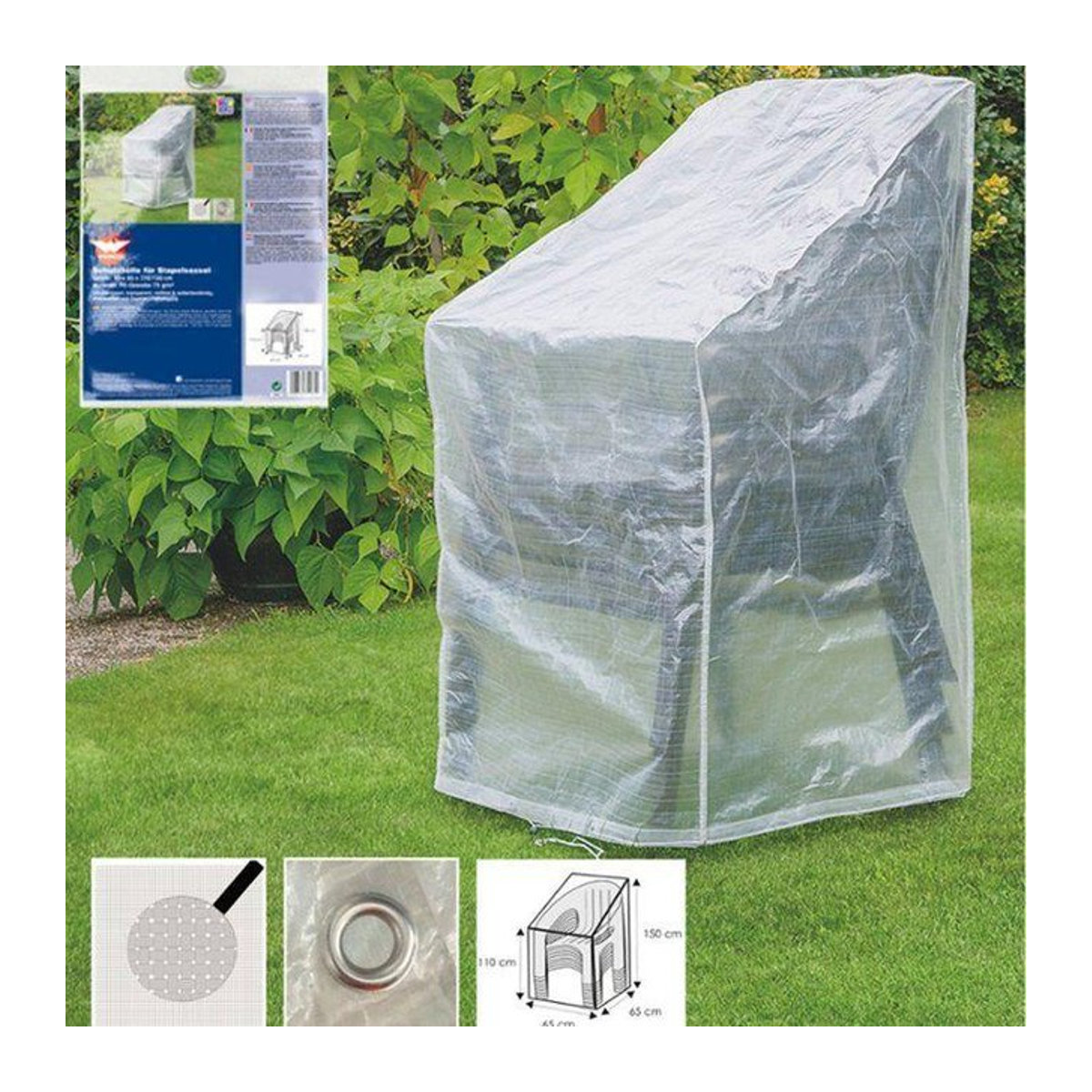 Wetterfeste und waschbare Schutzhülle für Stapelstühle von BONI-SHOP in Transparent - Bild 1