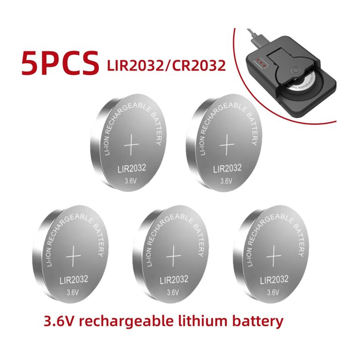 WHITECRANE LIR2032 Wiederaufladbare Lithium-Batterie 3,6V 40mAh CR2032 Knopfzellen in Silber - Bild 1